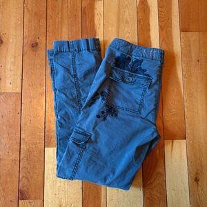 Anthropologie EMBROIDERED Blue cargo pants NWOT